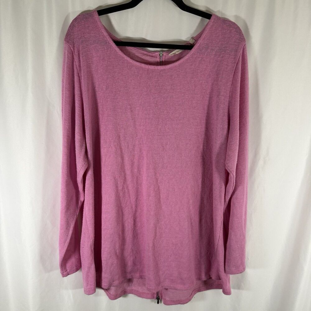 Soft Surroundings Sweater Women's 2X Pink Knit Zip Back Long Sleeve Round Neck